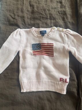 Polo by Ralph Lauren Light Pink Knit Sweater with American Flag